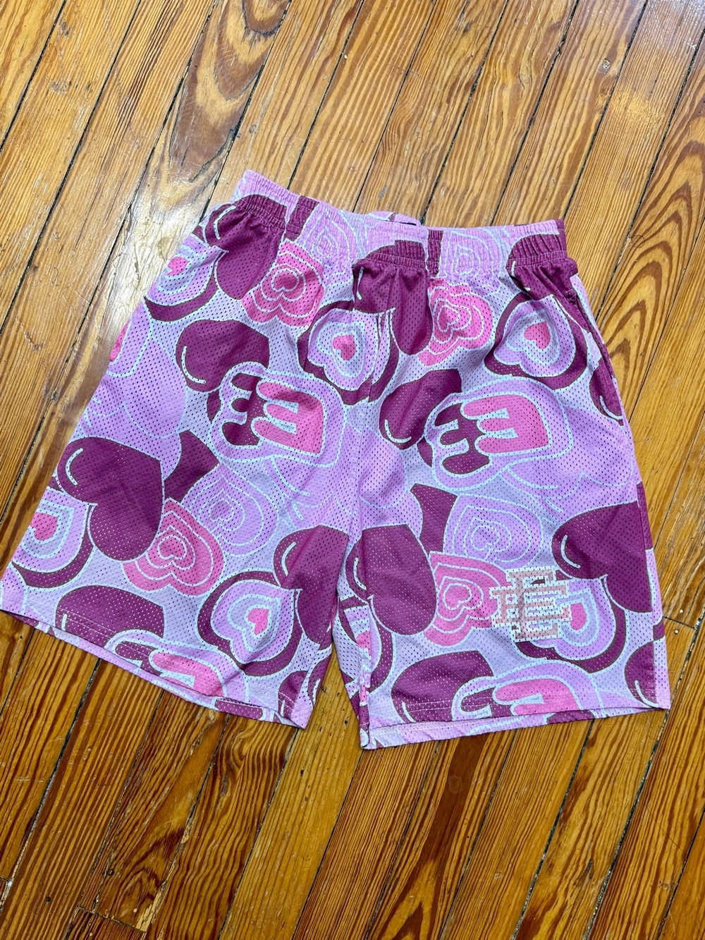 Eric Emanuel Valentines Pink Heart-Print Mesh Shorts